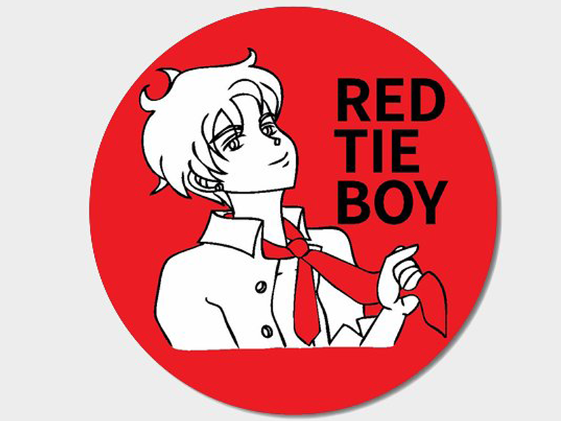 紅領帶男孩(紅)圓杯墊