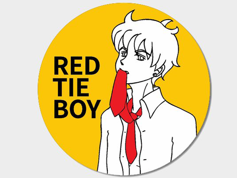 紅領帶男孩(黃)圓杯墊